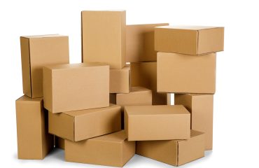 piles of cardboard boxes on a white background