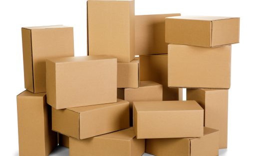 piles of cardboard boxes on a white background